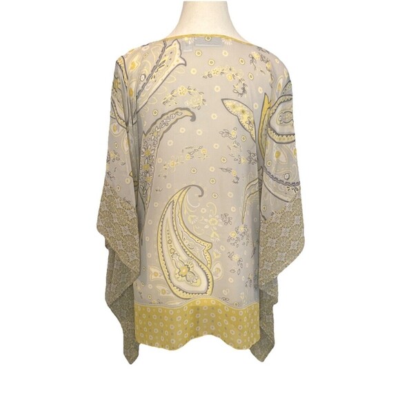 Susan Graver Women’s Poncho Blouse Yellow Gray Paisley Floral Sheer Boho Sz S - Picture 5 of 10